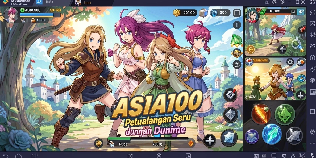 Tangkapan layar gameplay ASIA100 menampilkan karakter anime yang beraksi.