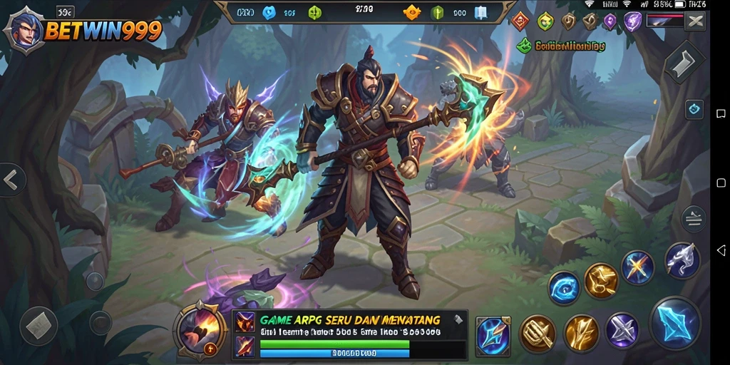 Screenshot gameplay BETWIN999 yang menunjukkan pertarungan epik karakter.