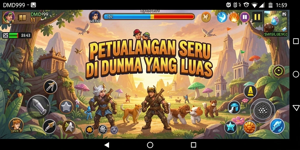 Gameplay DMD999 menampilkan eksplorasi dunia yang menarik.