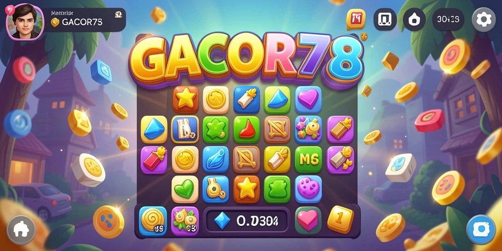 Tampilan gameplay seru dari GACOR78 dengan kombinasi warna-warni.