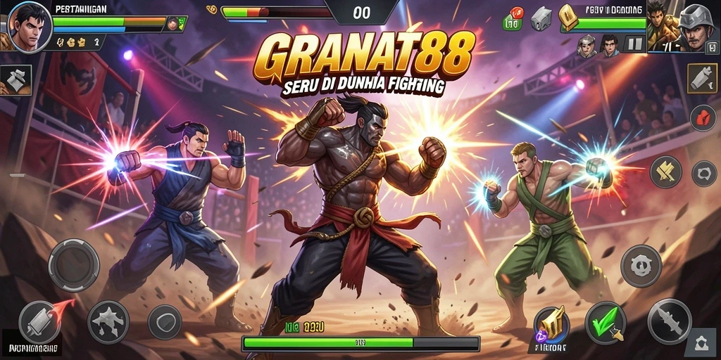 Tampilan screenshot gameplay dari <strong>GRANAT88</strong> yang menunjukkan pertarungan seru antara karakter.