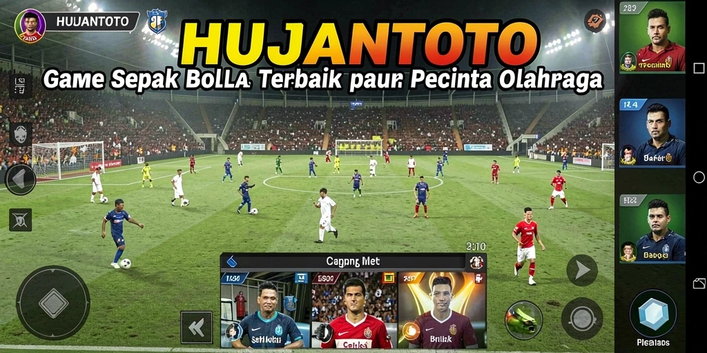 Screenshot menunjukkan aksi seru dalam permainan sepak bola HUJANTOTO.
