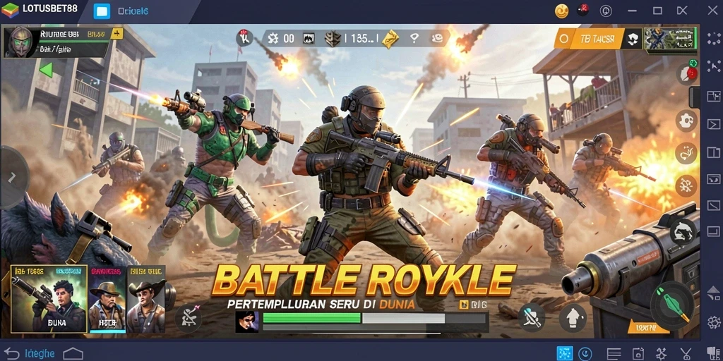Gameplay seru LOTUSBET88 dengan pertempuran Battle Royale yang mendebarkan.
