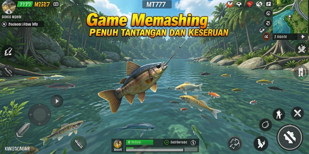 Tampilan gameplay MT777 saat menangkap ikan dengan realistis.