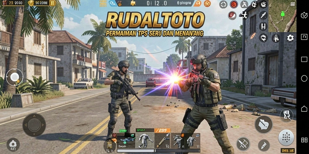 Screenshot gameplay RUDALTOTO menampilkan aksi tembak-menembak yang mendebarkan.