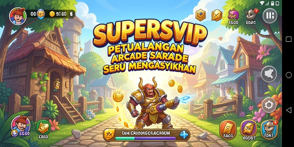 Tangkapan layar gameplay SUPERSVIP yang menunjukkan aksi seru di level Arcade.
