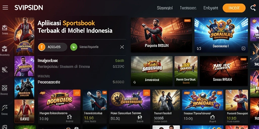 Tampilan layar utama SVIPSIDN dengan berbagai pilihan taruhan olahraga.