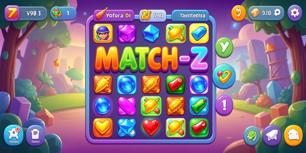 Menampilkan gameplay seru V98 dalam permainan Match-3.