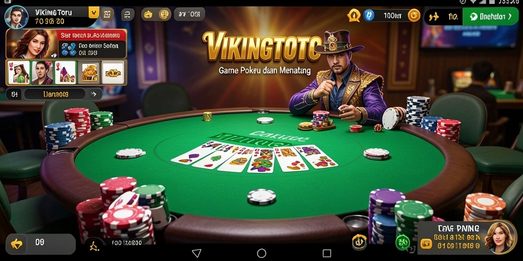Tampilan gameplay seru dalam aplikasi VIKINGTOTO yang menampilkan poker.